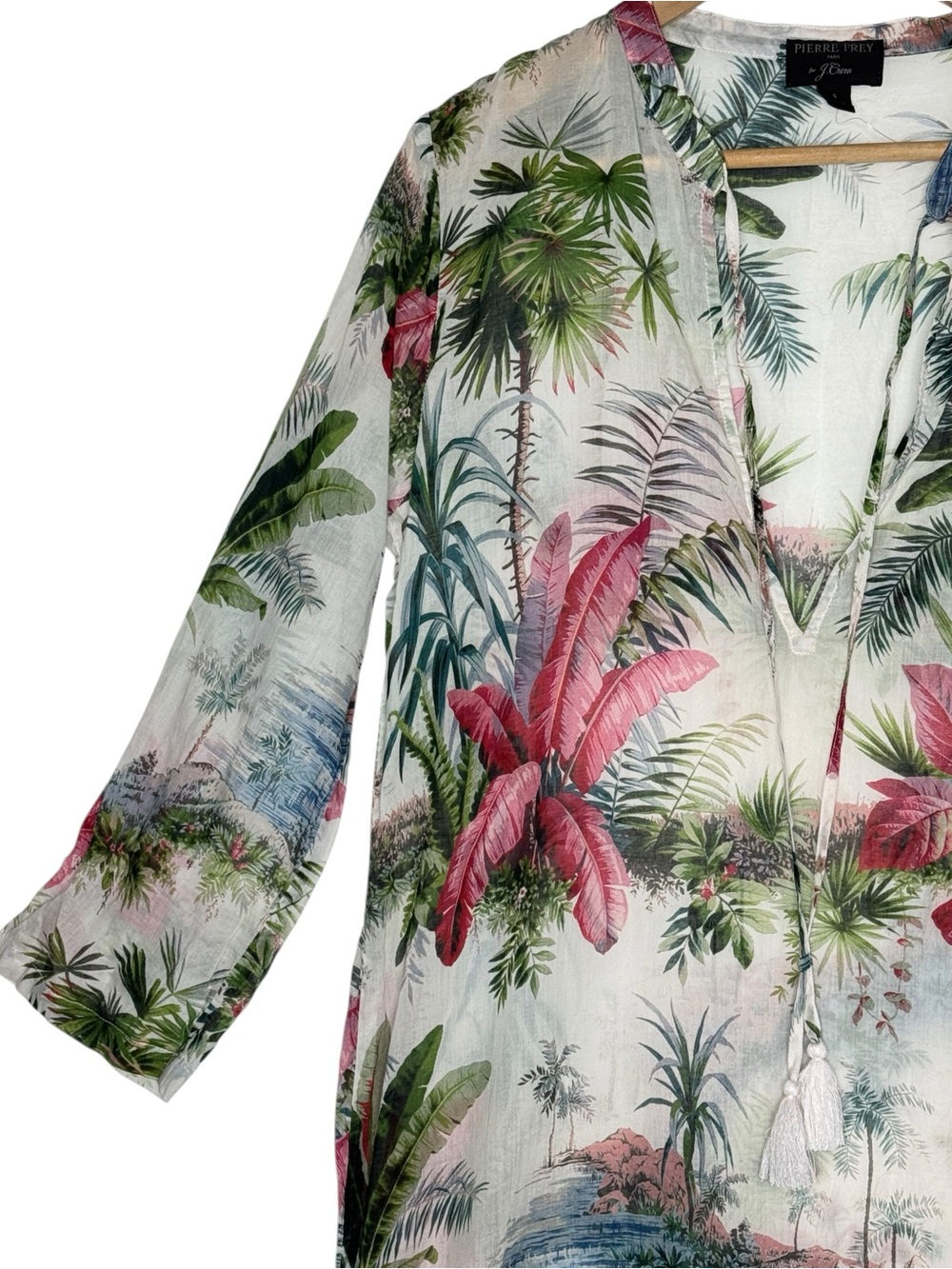 Pierre Frey for J.Crew Tropical Botanical Maxi Tunic Dress Cover-Up Size Small - Picture 6 of 13